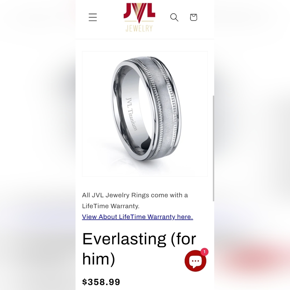 Men's Titanium Wedding Band Size 10 JVL Jewelry Everlasting Ring